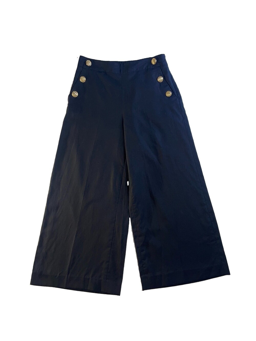 ZARA High Waist Wide Leg Sailor Pants Women’s XS Navy Gold Button Nautical
